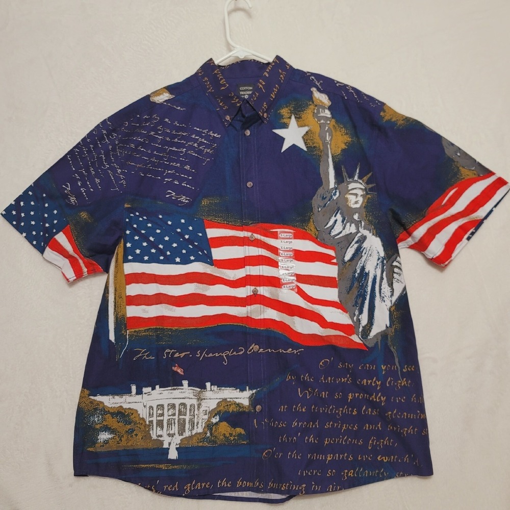 Cotton Traders Men's Shirt Size XL Button Up Patriotic Short Sleeve Casual